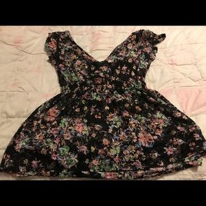 Black floral empire waste lace top